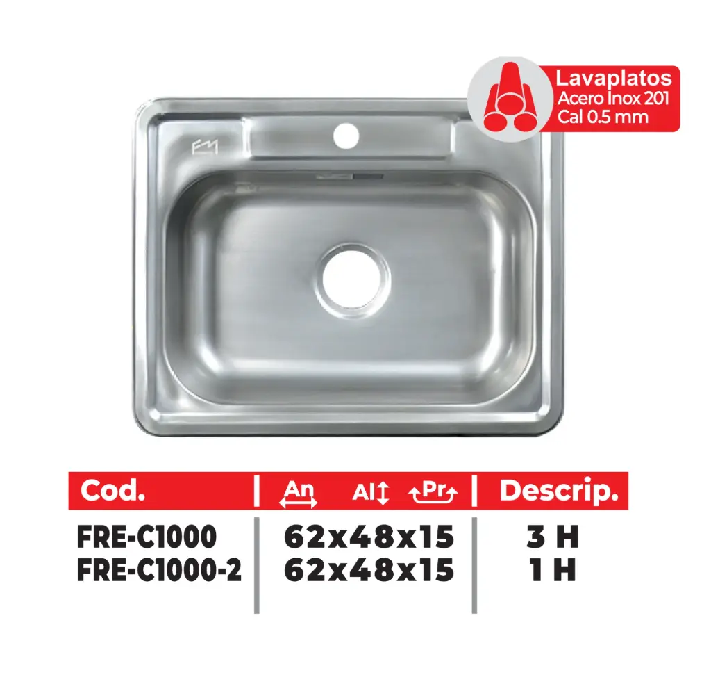 Lavaplatos De Acero Inoxidable De 62x48 Cm Fermetal