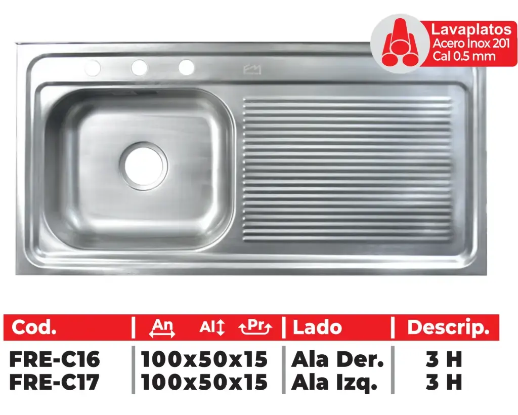 Lavaplatos De Acero Inoxidable De 100x50 Cm Fermetal