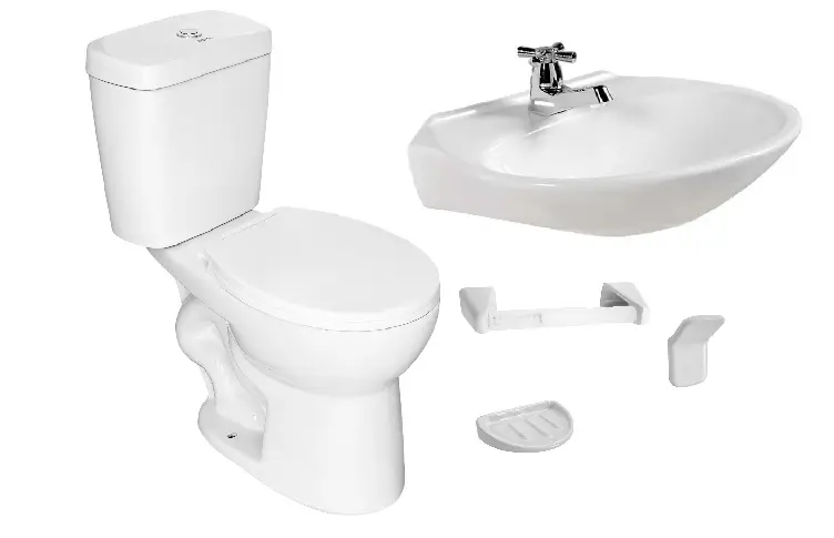 Combo Sanitario Urban + Lavamanos Océano + Accesorios 3pz Sin Pedestal Blanco Roma