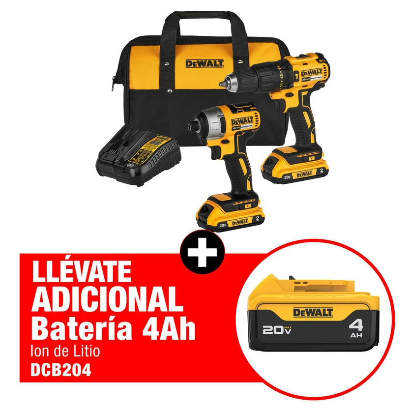 Combo Taladro percutor DCD7781 + Atornillador de impacto DCK276D2 + bateria DCB204 y cargador Dewalt