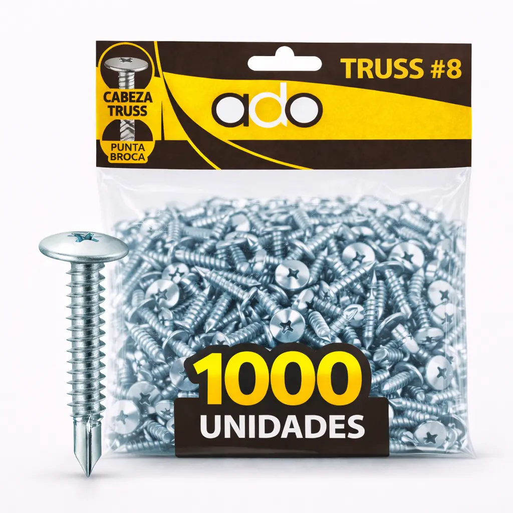 Tornillo Truss Cabeza Extraplana Punta Broca Zinc #8 Ca Mejia Bolsa X 1000u