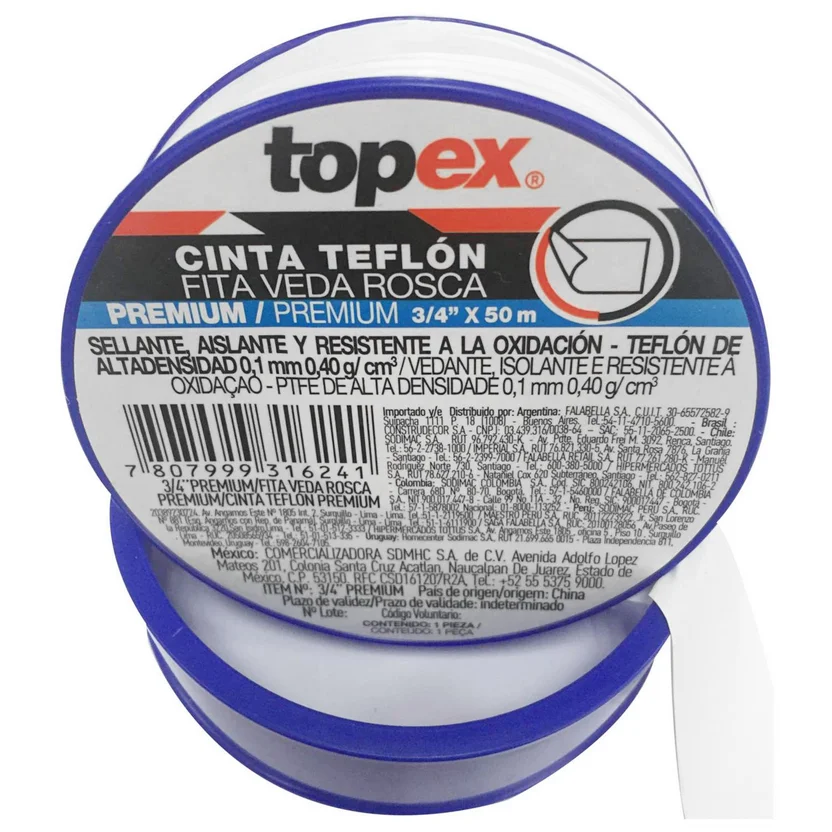 Cinta teflón PTFE 3/4 x 50m Topex