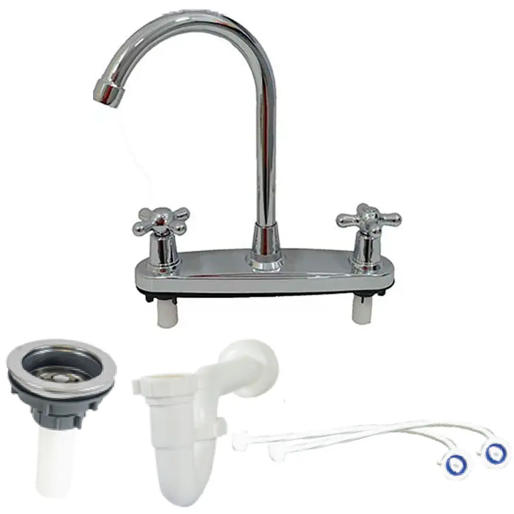 Combo Mezclador Lavaplatos Cruz C1013C SIF-C05 DES-C02 TUB-C08 Fermetal