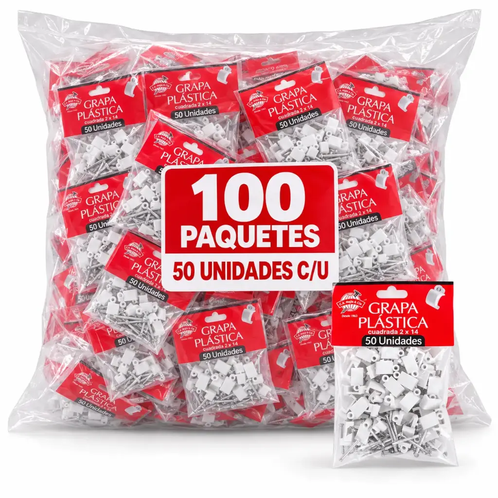 Grapa Plastica Cable Cuadrada 2x14 Ca Mejia 50u Pack 100bl