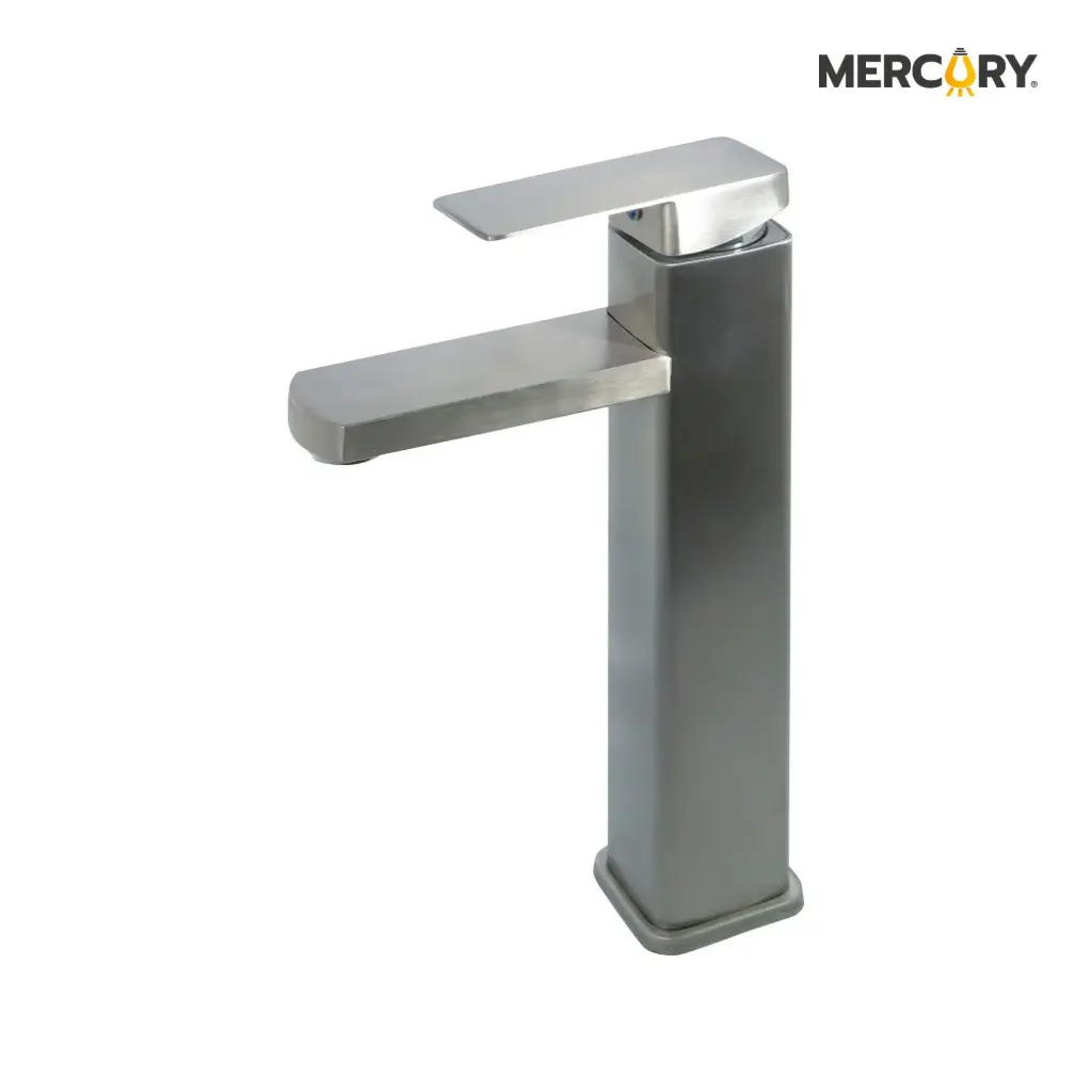 Llave Lavamanos Cromado Acero Inoxidable Cuello Alto Mercury