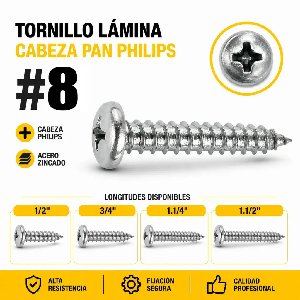 Tornillo Lamina Cabeza Pan Philips #8