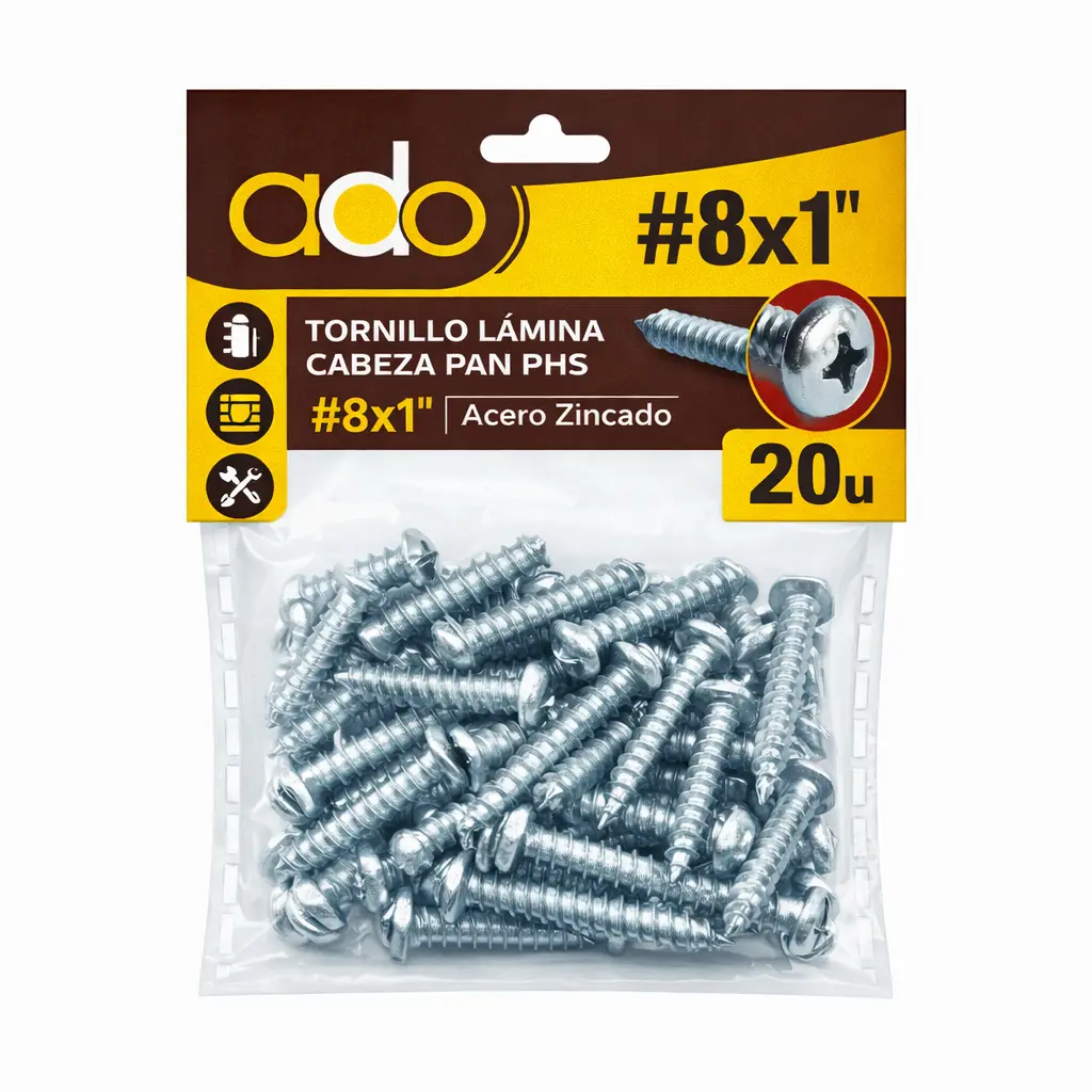 Tornillo Lamina Cabeza Pan Phs. #8 x 20 Und