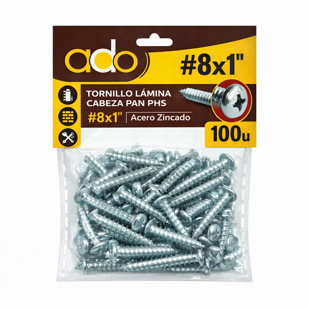 Tornillo Lamina Cabeza Pan Phs. #8 x 100 Und