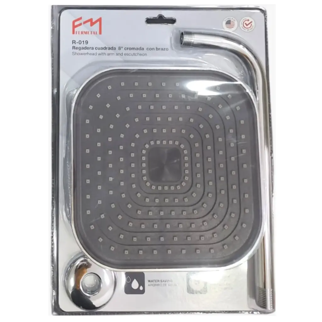 Ducha Regadera Cuadrada Cromada Con Brazo Fermetal