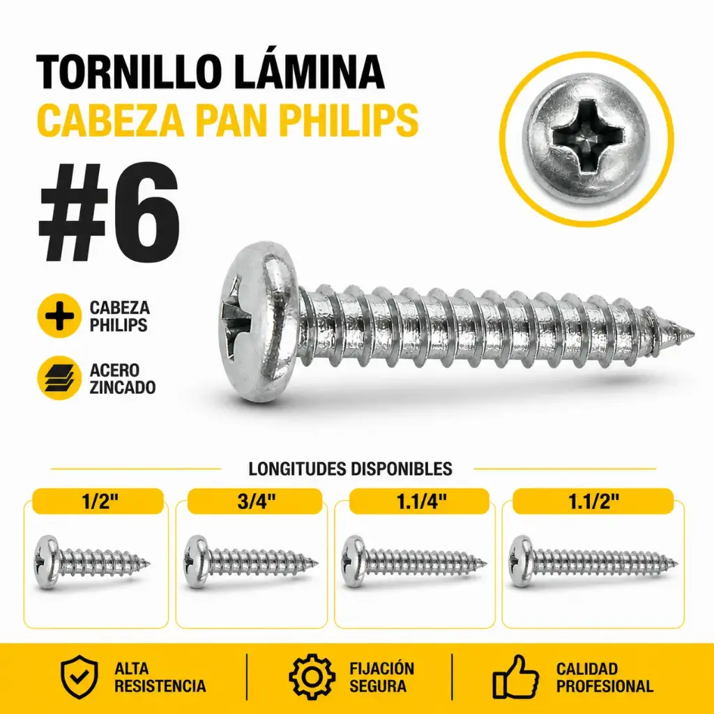 Tornillo Lamina Cabeza Pan Philips #6