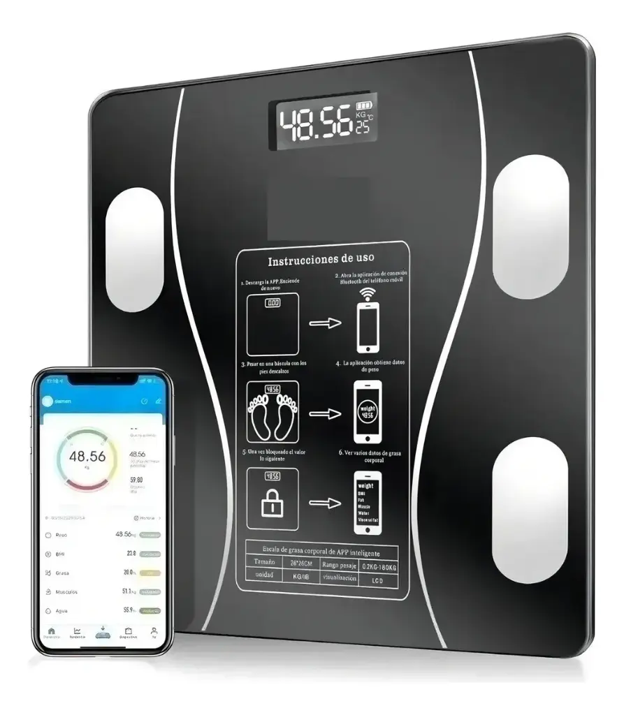 Bascula Para Persona Digital Bluetooht Color Negro