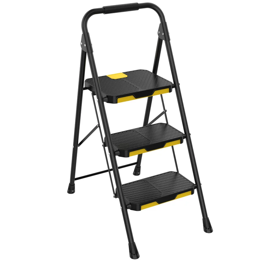 Escalera Plegable Tubular 3 Pasos Metal Negro