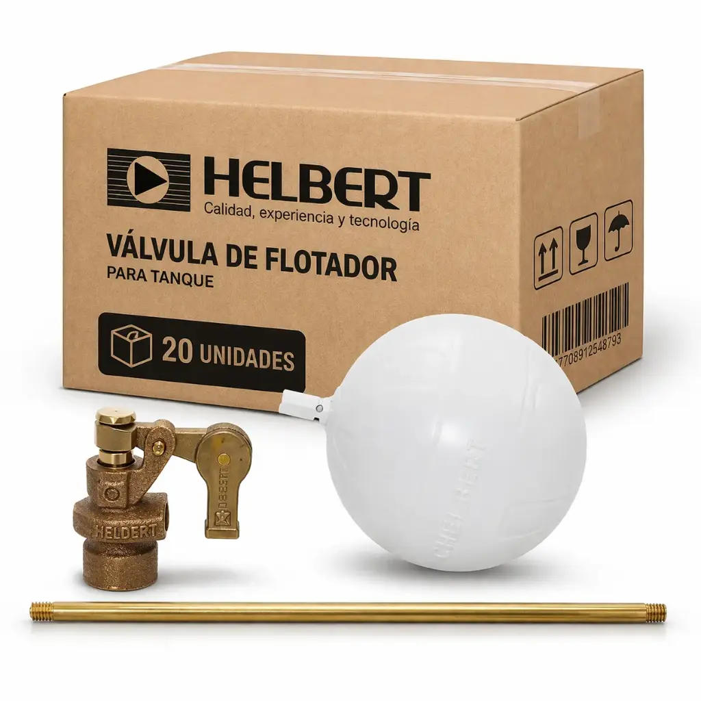 Valvula Flotadora Laton Con Bola Plastica Y Varilla Helbert Caja 20u