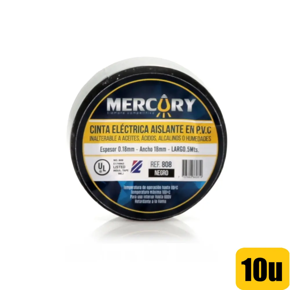 Cinta Aislante 0.18mm 5m Mercury x 10 Und