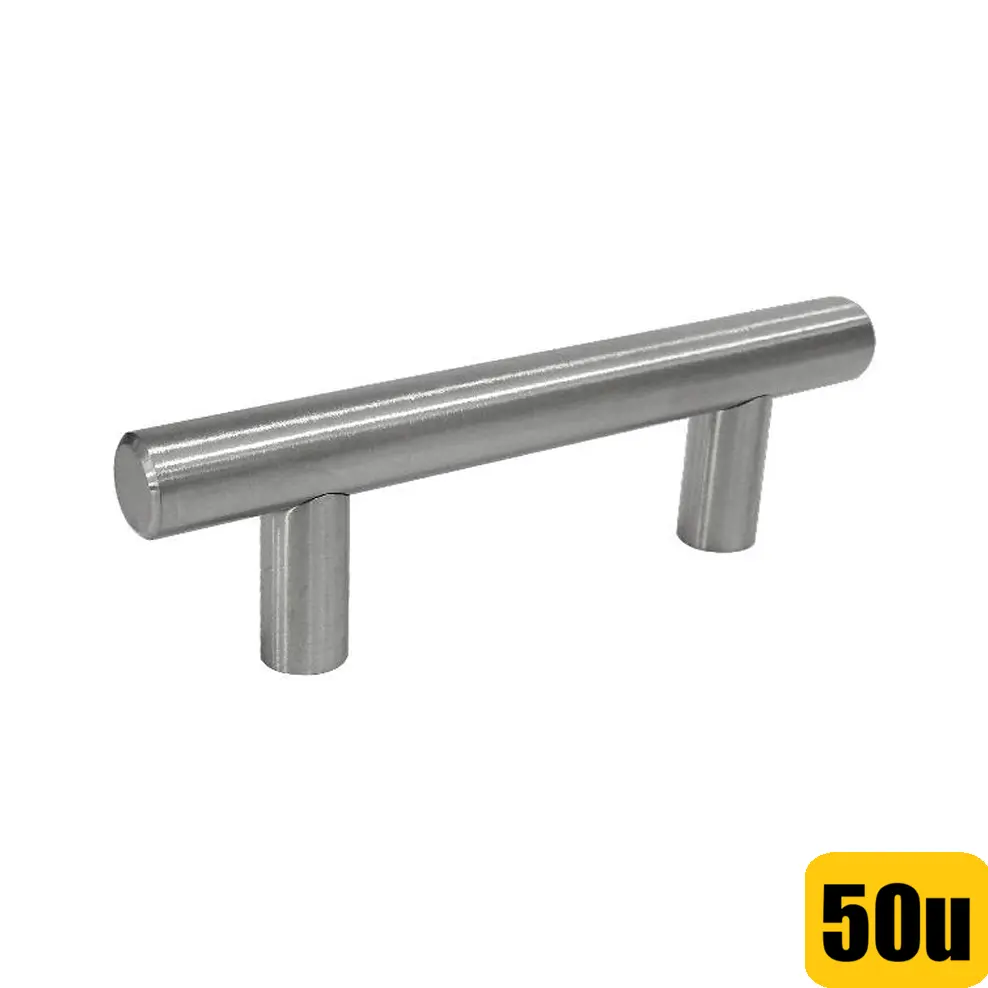 Manija 12mm Hueca Acero Inoxidable Con Tornillos Niquel Satin FEH x 50 Und