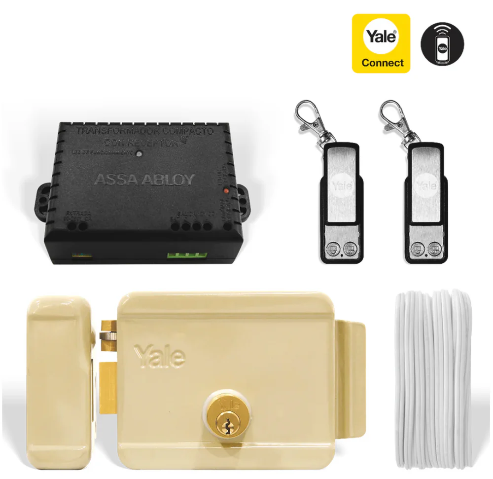 Kit Cerradura Eléctrica 60mm con Cable, Dos Controles y Transformador Yale