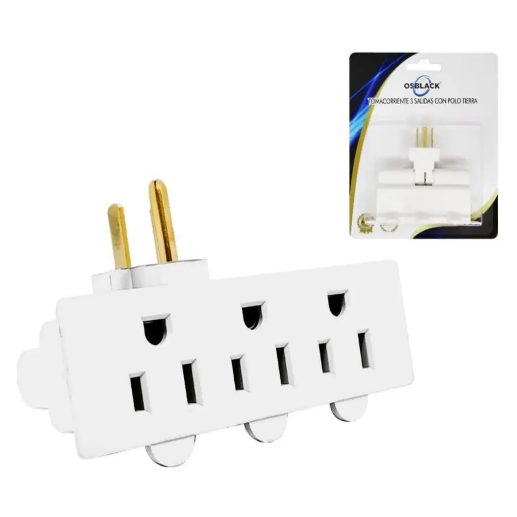 Tomacorriente Con Clavija 3 Salidas Escualizable Osblack