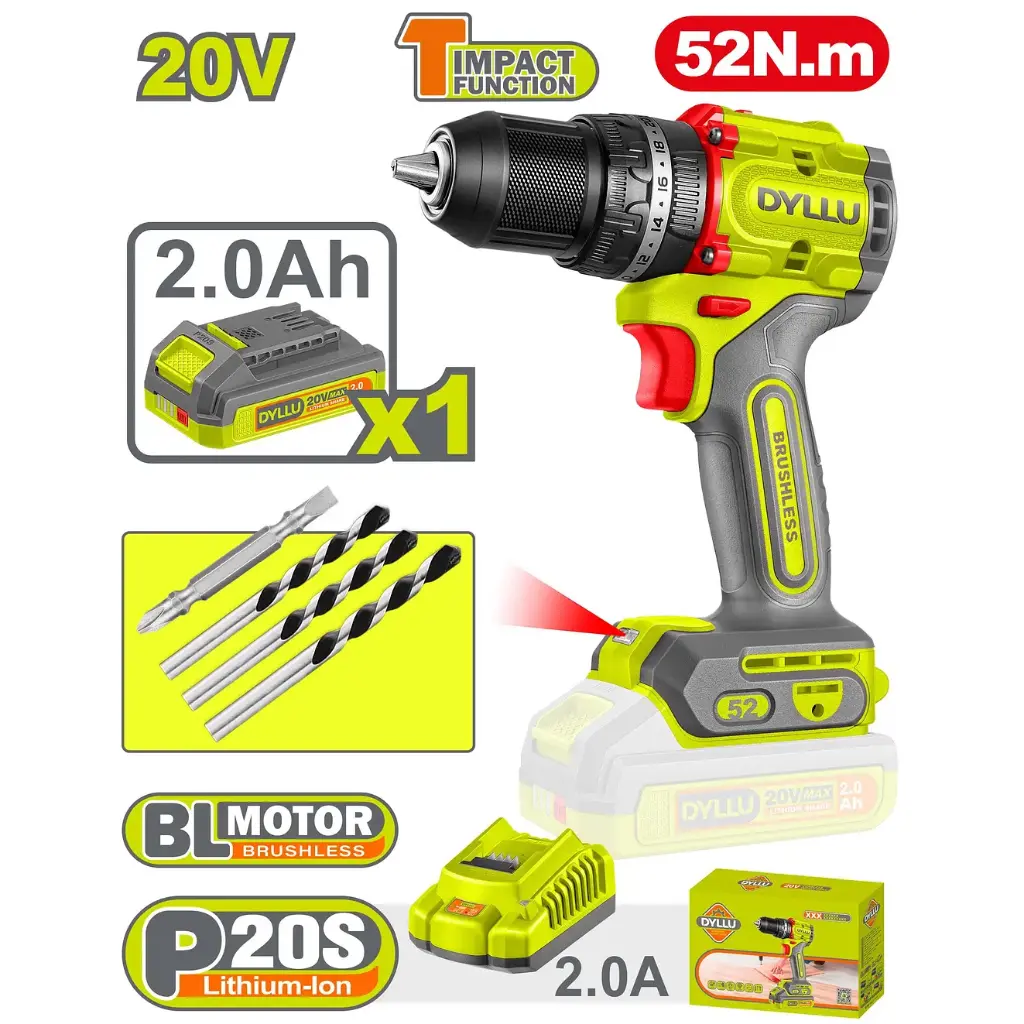 Taladro Inalámbrico Percutor 1/2 20v + 1 Bateria y 1 Cargador Dyllu