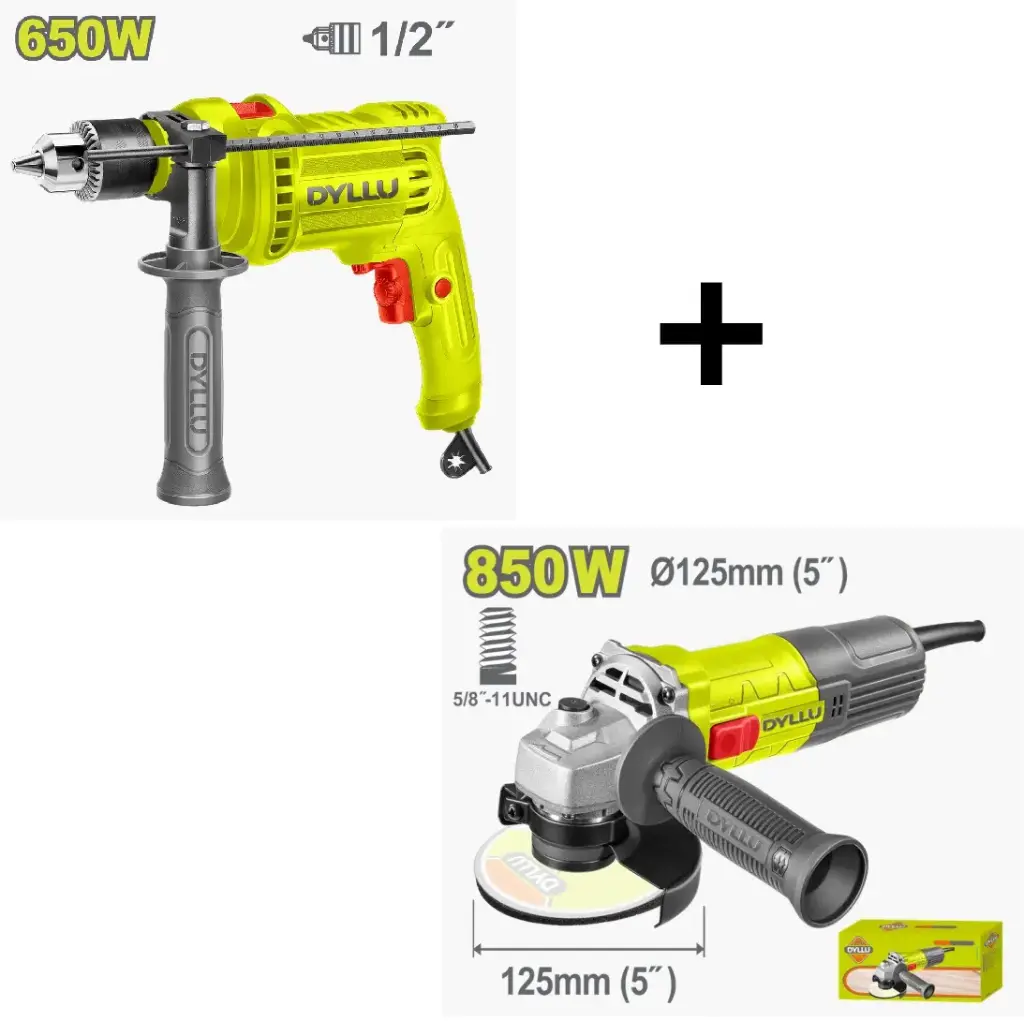 Combo Taladro Percutor 1/2" UDTMD15651 + Pulidora Industrial 5" UDTAG15851 Dyllu