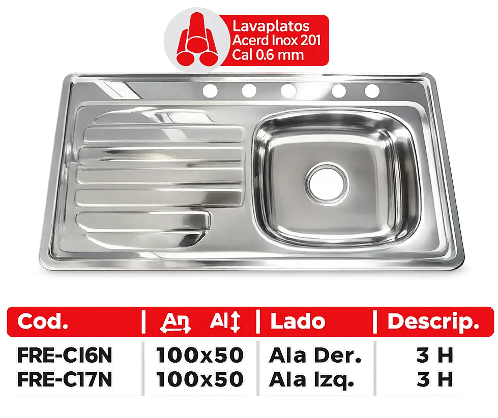 Lavaplatos De Acero Inoxidable De 100x50 Cm Pulido Fermetal