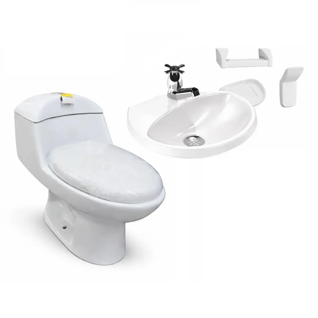 Combo Sanitario Porcelana One Piece + Lv Acuario + Acc Kit