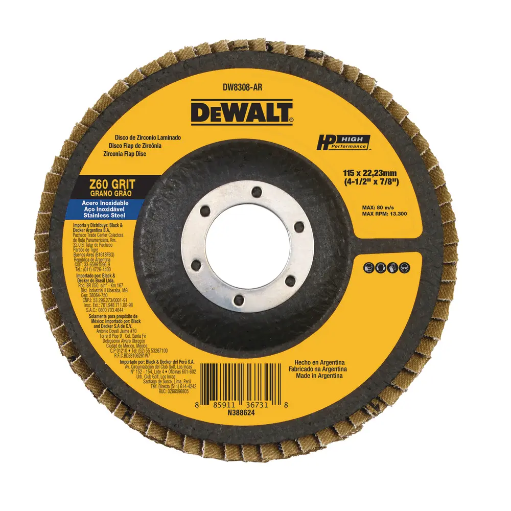 Disco Flap Zirconio 4 1/2 X 7/8 Dewalt