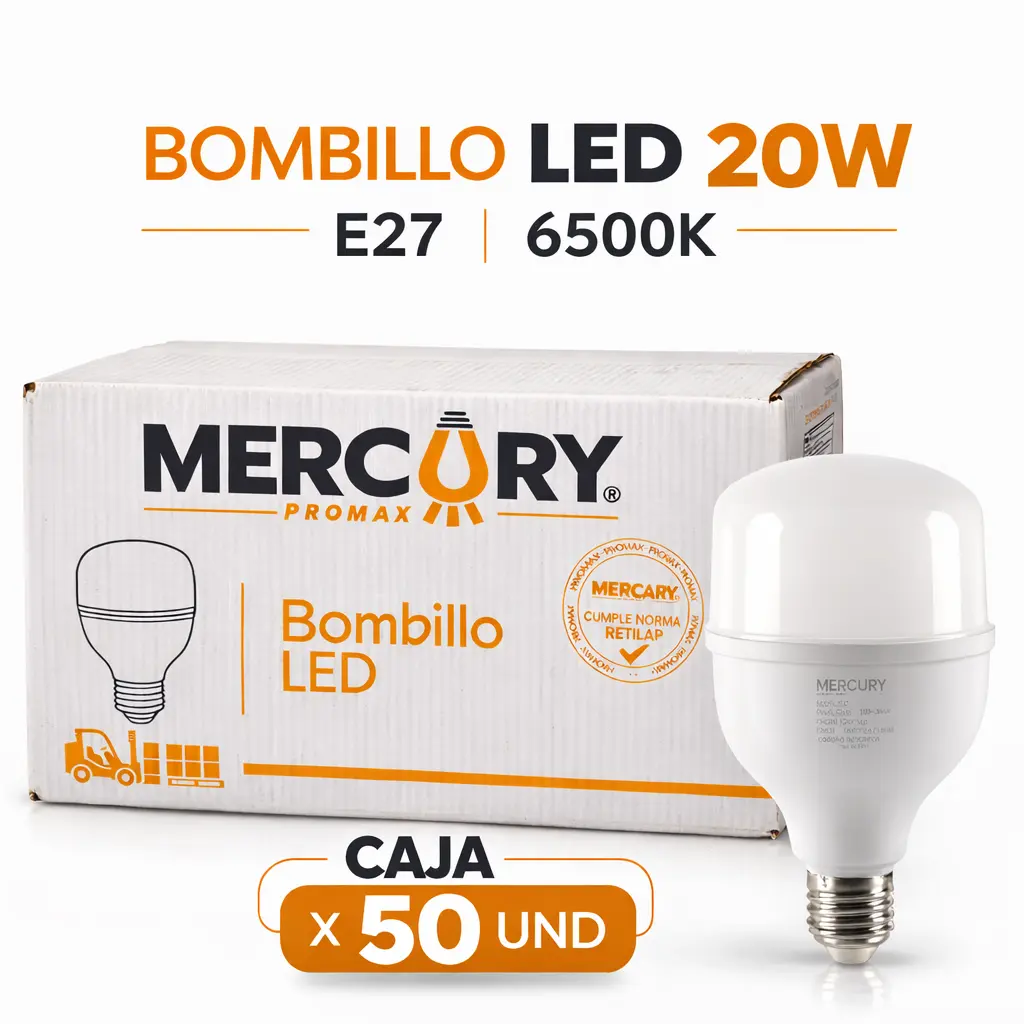 Bombillo Led Alta Potencia E27 6500k Mercury Caja