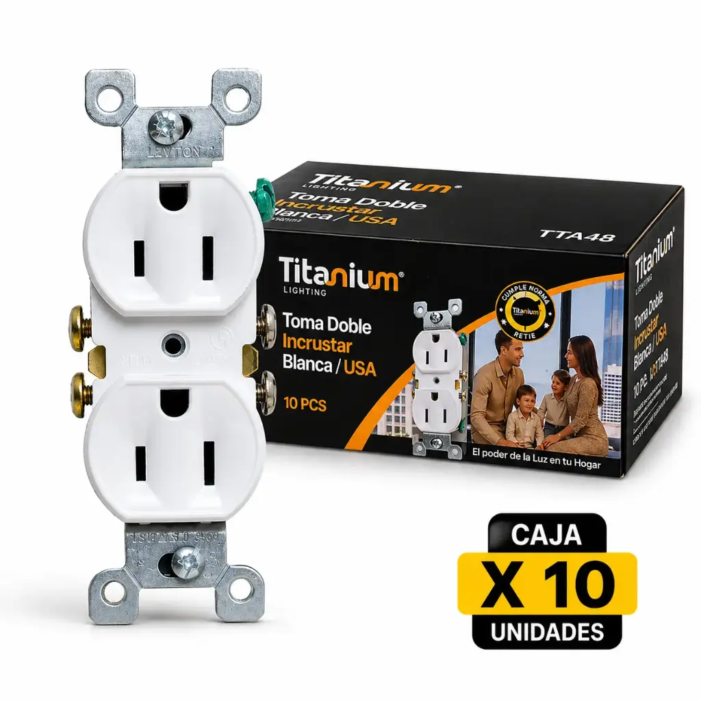 Toma Doble Incrustar Titanium Blanca/Usa Caja 10u