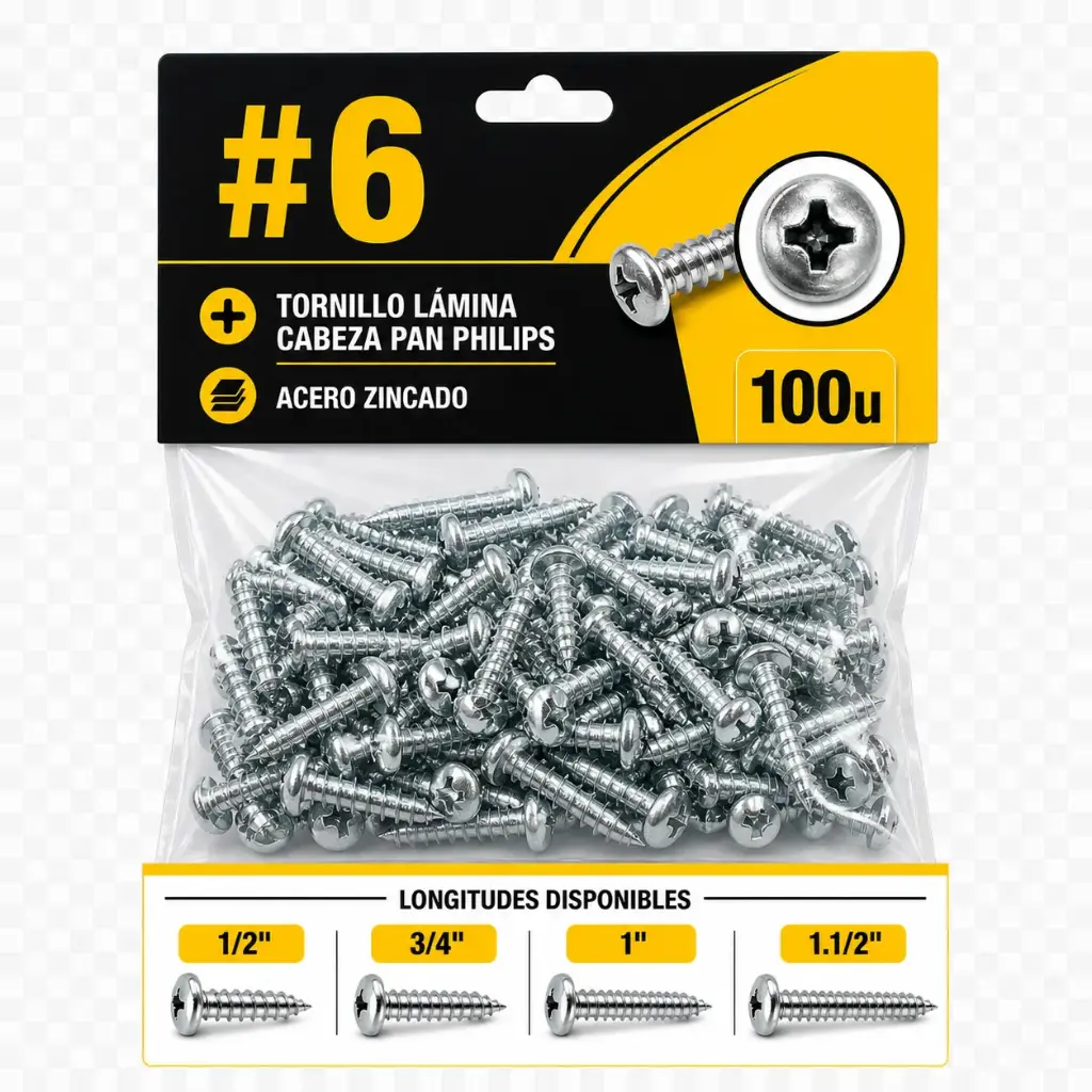 Tornillo Lamina Cabeza Pan Philips #6 Pack X 100u