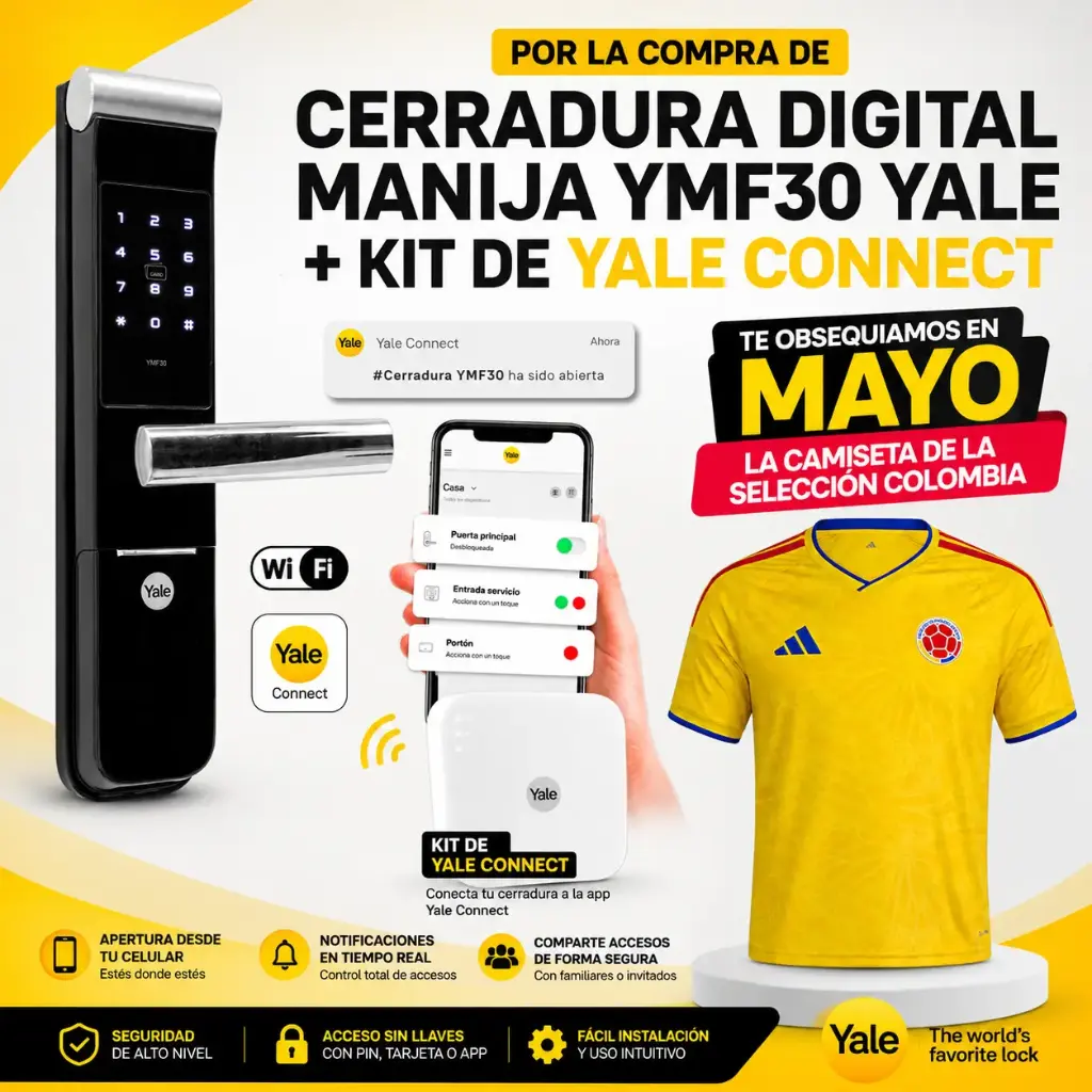 Cerradura Digital Manija YMF30 Yale + Kit de Yale Connect + Camiseta Seleccion Gratis