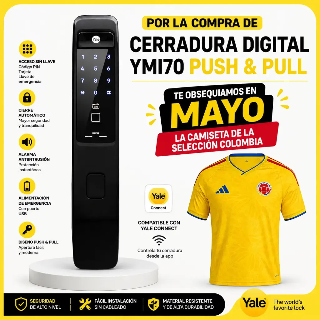 Cerradura Digital YMI70 Push & Pull Yale + Camiseta Seleccion Gratis