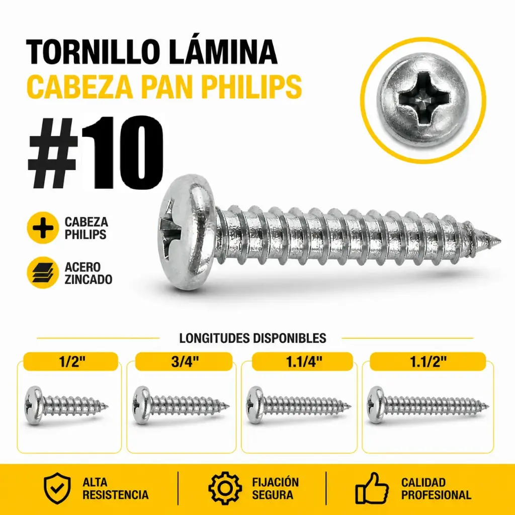 Tornillo Lamina Cabeza Pan Philips #10x1.1/2