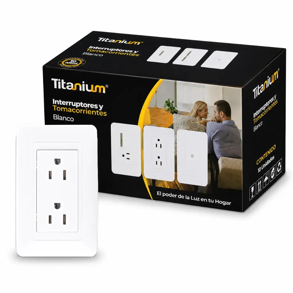 Toma Doble Polo Tierra Titanium Blanco Caja 30u