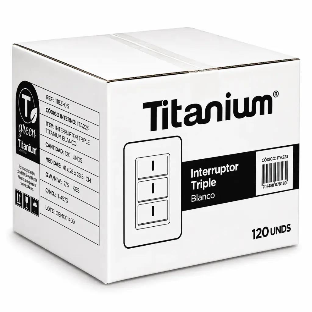Interruptor Triple Conmutable Titanium Blanco Caja 120u