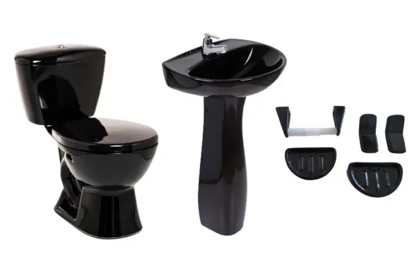 Combo Sanitario Katio + Lavamanos Guatapuri + accesorios 5pz Con Pedestal Negro Roma