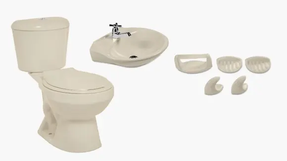 Combo Sanitario Tairona + Lavamanos Océano + accesorios 5pz Sin Pedestal Bone Roma