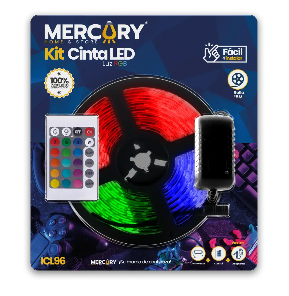 Kit Blister Cinta Led Rgb 5050 5m (Incluye Controlador + Control+ Adaptador)