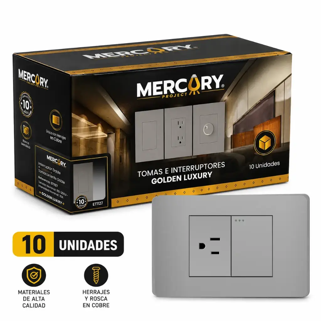 Toma + Interruptor Mercury Grigio Torino Caja 10u