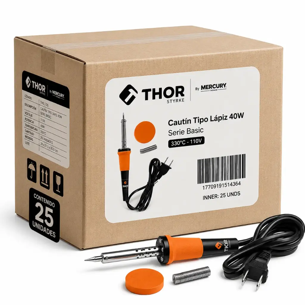 Cautin 40w Soldador Tipo Lapiz Serie Basic 330°C -110v Thor Caja 25u