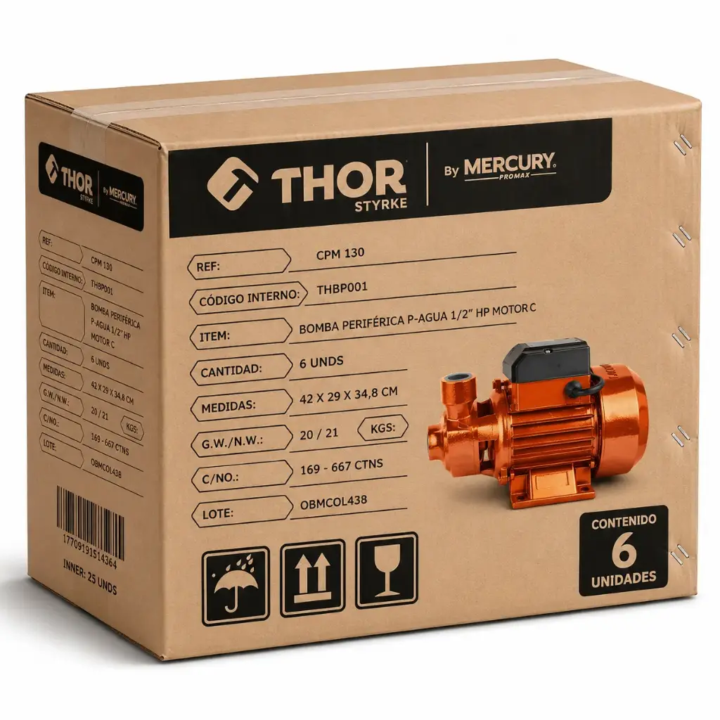 Electrobomba Periférica 1/2hp 110v Thor Caja 6u