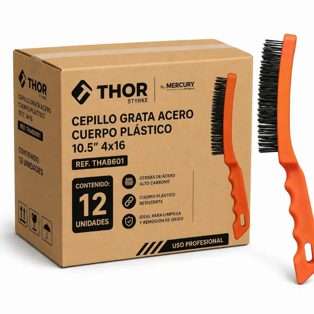 Cepillo Grata Acero Cuerpo Plastico 10.5" 4x16 Thor Caja 12u