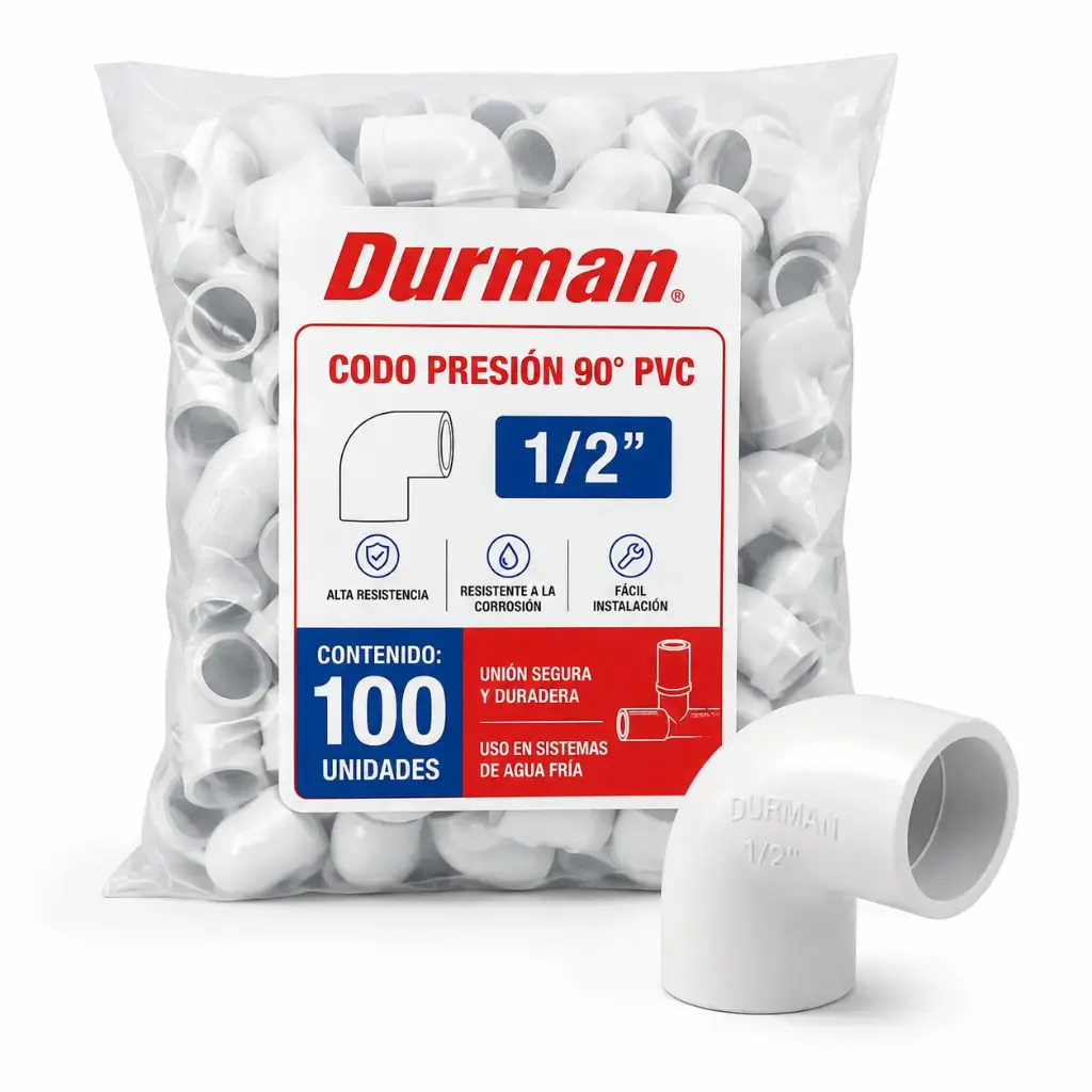 Codo Presion 90° Pvc Durman 1/2 Pack 100u