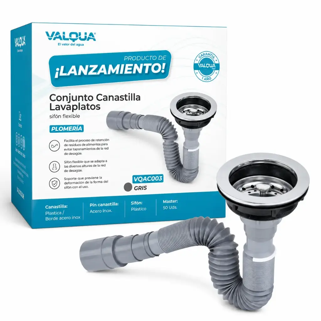 Sifon Flexible Lavaplatos Con Canastilla Valqua