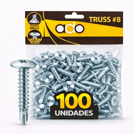 Tornillo Truss Cabeza Extraplana Punta Broca Zinc #8 Ca Mejia Bolsa X 100u