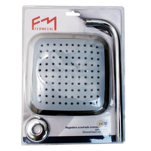 [R-002] Ducha regadera cuadrada 8” cromada con brazo Fermetal