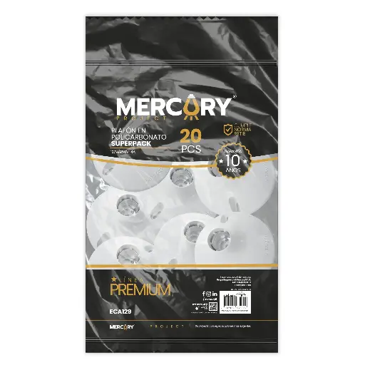 [ECA129] Plafon policarbonato E27 superpackx20pcs premium Mercury