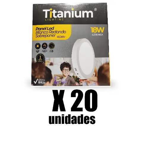 [TTA06x20] Panel Led 18W 8 6500K Redondo Incrustar Titanium x 20u