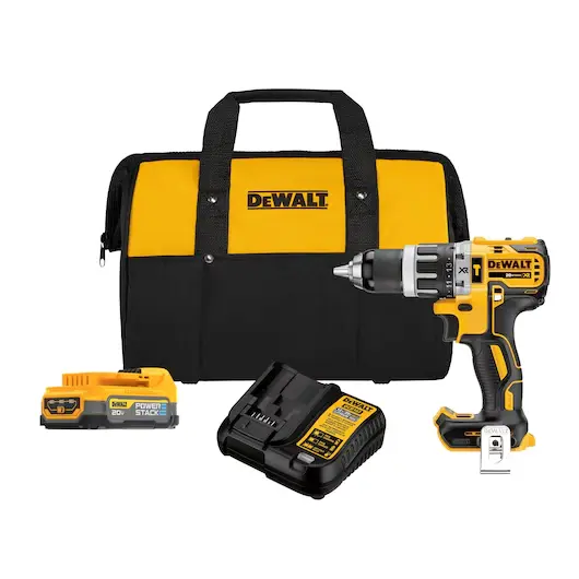 Taladro inalámbrico percutor XR 20v 1/2 + 2 baterias Powerstack  y cargador Dewalt