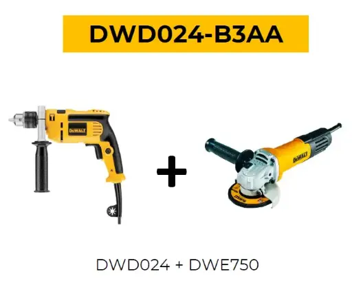 [DWD024-B3AA] Combo Pulidora 4.1/2 DWE750-B3 + Taladro 1/2 DWD024-B3 Dewalt