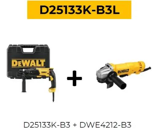 [D25133K-B3L] Combo Rotomartillo SDS + D25133K-B3 + Pulidora 4.1/2 DWE4212-B3 Dewalt